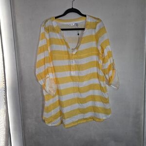 Kaktus Yellow and White Relaxed Buttoned Tunic